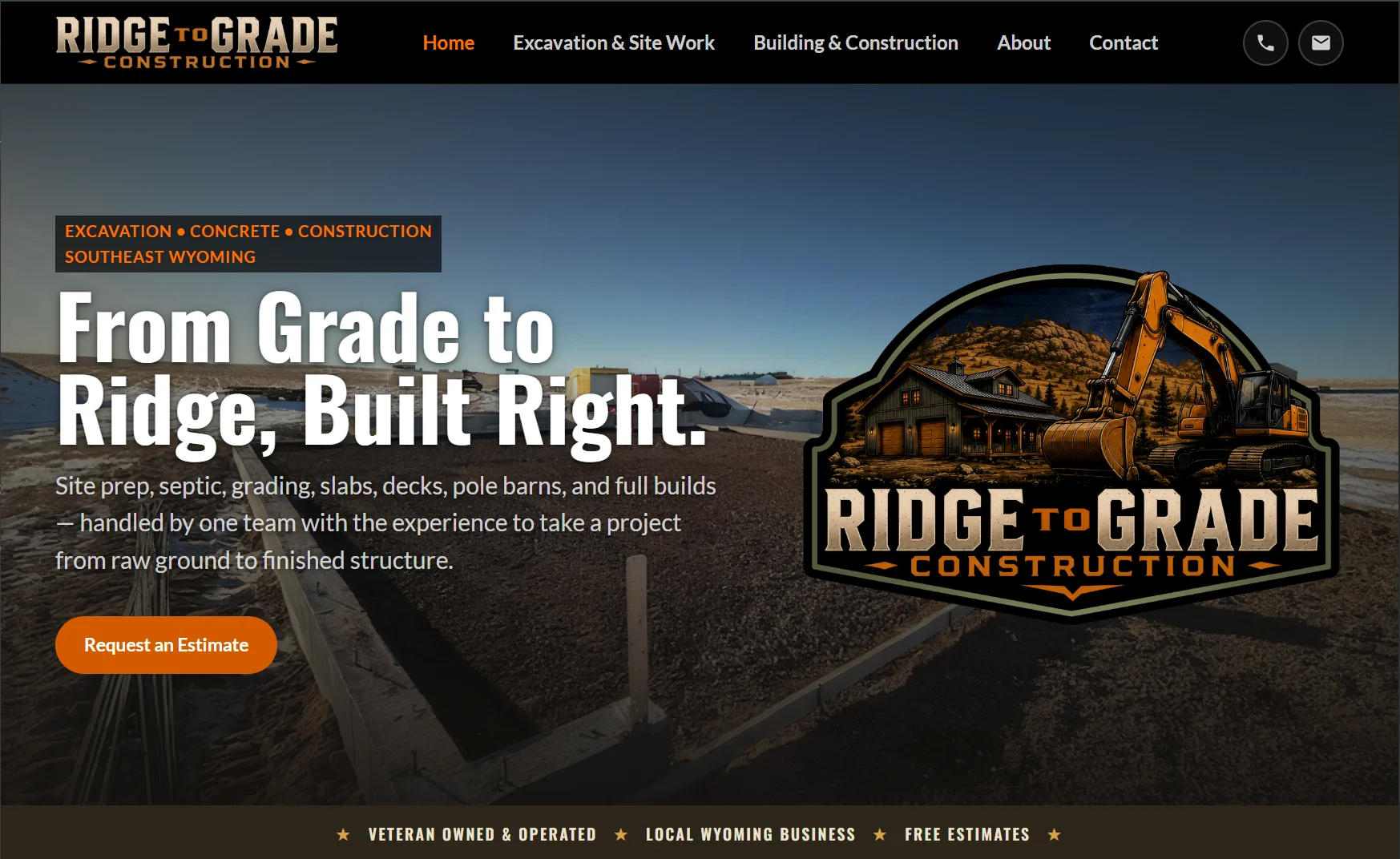 Ridge to Grade Construction website